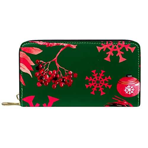 DJNGN Brieftasche Leder Leder Reißverschluss Lange Geldbörse Rote Schneeflocke Weihnachten von DJNGN