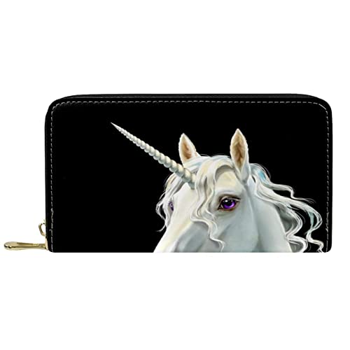 DJNGN Brieftasche Leder Leder Reißverschluss Lange Geldbörse Schönes weißes Einhorn von DJNGN