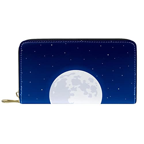 DJNGN Brieftasche Leder Leder Reißverschluss Lange Geldbörse Seemondmuster von DJNGN