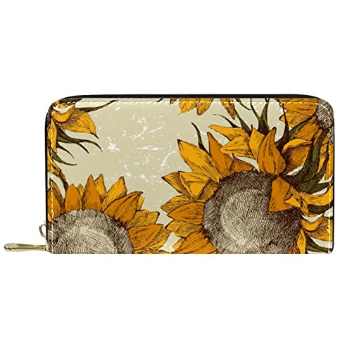 DJNGN Brieftasche Leder Leder Reißverschluss Lange Geldbörse Sonnenblume von DJNGN