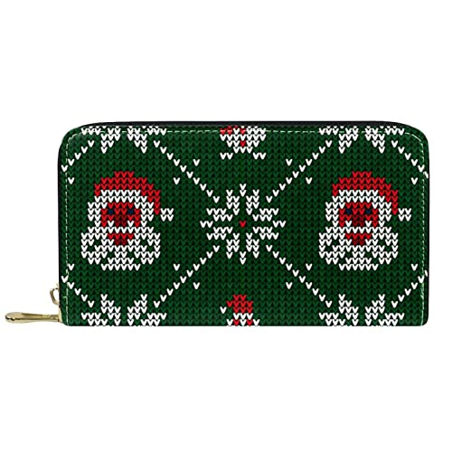 DJNGN Brieftasche Leder Leder Reißverschluss Lange Geldbörse Strick Weihnachten Weihnachtsmann von DJNGN