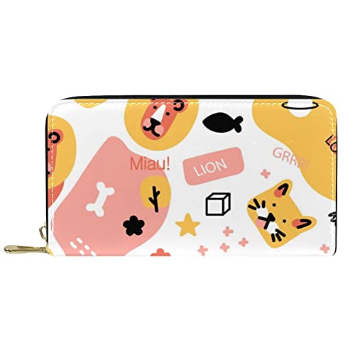 DJNGN Brieftasche Leder Leder Reißverschluss Lange Geldbörse Tiere Süßes Tigher-Muster von DJNGN