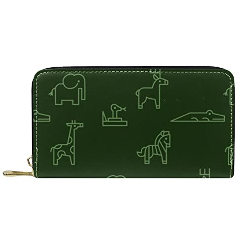DJNGN Brieftasche Leder Leder Reißverschluss Lange Geldbörse Umriss Tiere Muster von DJNGN