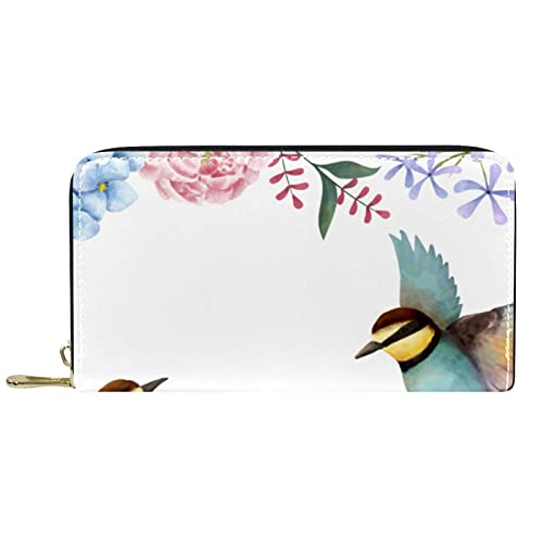 DJNGN Brieftasche Leder Leder Reißverschluss Lange Geldbörse Vogelmuster von DJNGN