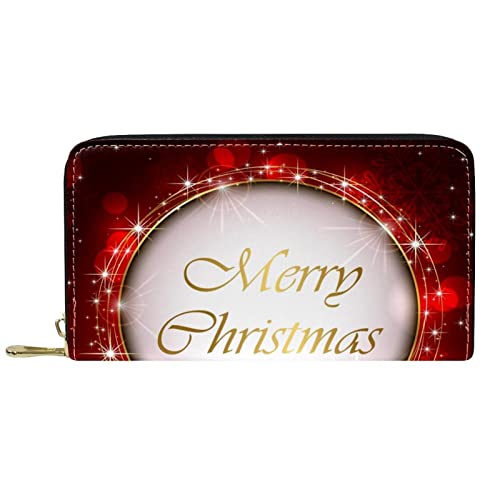 DJNGN Brieftasche Leder Leder Reißverschluss Lange Geldbörse Weihnachten Golden Bell Red von DJNGN