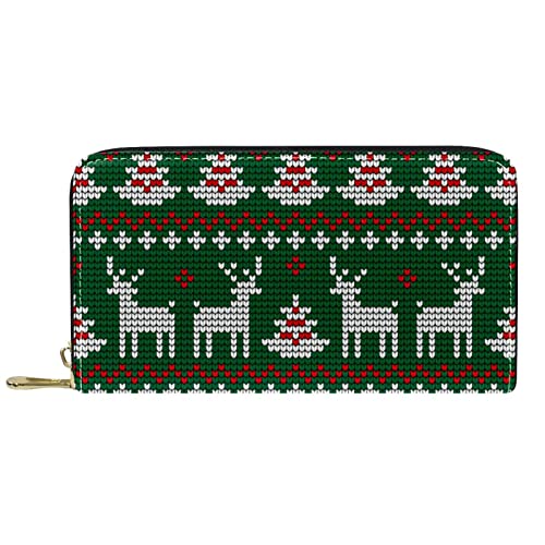 DJNGN Brieftasche Leder Leder Reißverschluss Lange Geldbörse Weihnachtselch von DJNGN