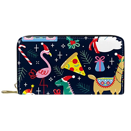 DJNGN Brieftasche Leder Leder Reißverschluss Lange Geldbörse Weihnachtstier von DJNGN
