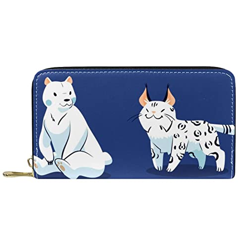 DJNGN Brieftasche Leder Leder Reißverschluss Lange Geldbörse Winterwaldtiere von DJNGN