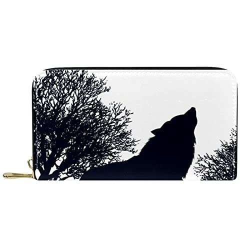 DJNGN Brieftasche Leder Leder Reißverschluss Lange Geldbörse Wolfsmuster von DJNGN