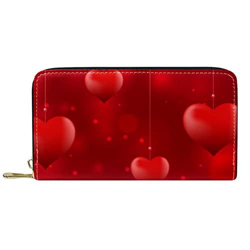 DJNGN Brieftasche aus Leder mit Reißverschluss, Lange Geldbörse, Valentinstag, rotes Herz, Liebeshintergrund von DJNGN