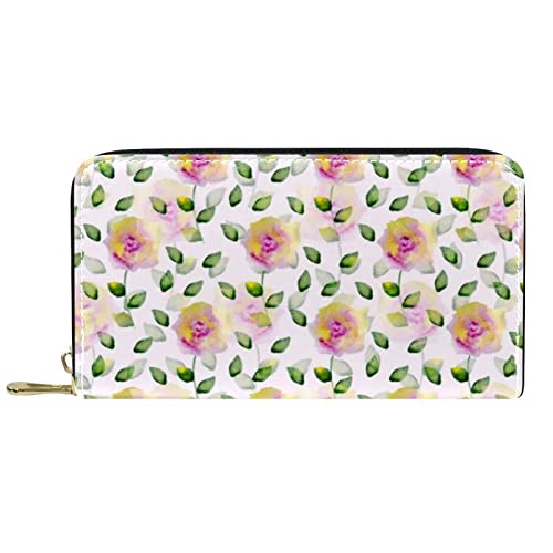 DJNGN Brieftasche aus Leder mit langem Reißverschluss aus Leder Blumenhintergrund von DJNGN