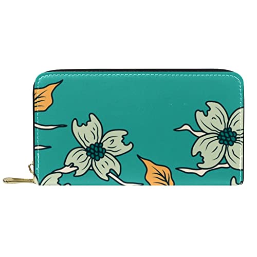 DJNGN Brieftasche aus Leder mit langem Reißverschluss aus Leder Blumenhintergrund von DJNGN
