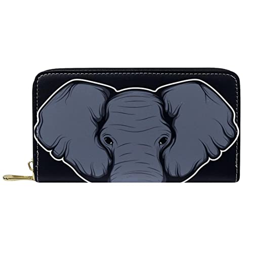 DJNGN Brieftasche aus Leder mit langem Reißverschluss aus Leder Elefantenkopf Hintergrund von DJNGN