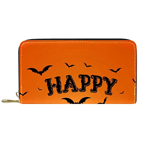 DJNGN Brieftasche aus Leder mit langem Reißverschluss aus Leder Halloween-Hintergrund von DJNGN