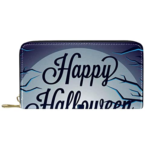 DJNGN Brieftasche aus Leder mit langem Reißverschluss aus Leder Halloween-Hintergrund von DJNGN