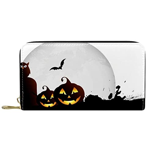 DJNGN Brieftasche aus Leder mit langem Reißverschluss aus Leder Halloween-Hintergrund von DJNGN