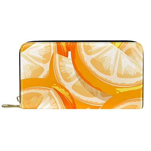 DJNGN Brieftasche aus Leder mit langem Reißverschluss aus Leder mit orangefarbenem Fruchthintergrund von DJNGN