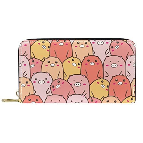 DJNGN Brieftasche für Frauen Clutch Geldbörsen für Frauen Kartenhalter Organizer Leder Geldbörse mit Reißverschluss Buntes Schwein von DJNGN