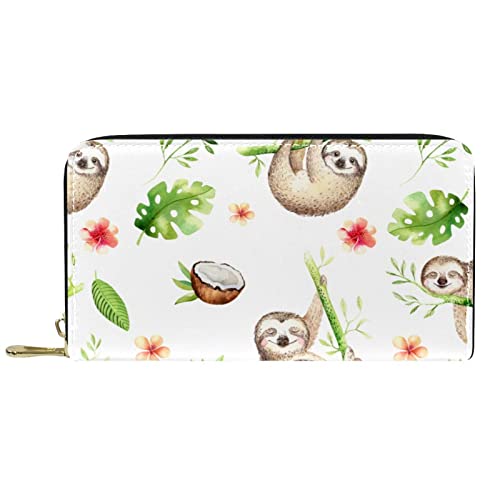 DJNGN Brieftasche für Frauen Clutch Geldbörsen für Frauen Kartenhalter Organizer Leder Geldbörse mit Reißverschluss Schönes Faultier von DJNGN