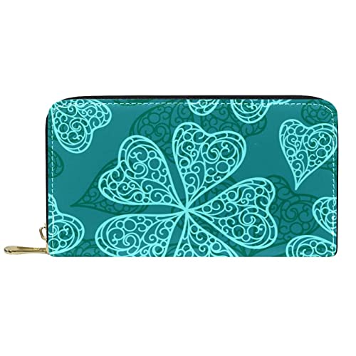DJNGN Brieftasche für Frauen Clutch Geldbörsen für Frauen Kartenhalter Organizer Leder Reißverschluss Geldbörse Abstraktes Kleeblattmuster von DJNGN