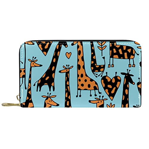 DJNGN Brieftasche für Frauen Clutch Geldbörsen für Frauen Kartenhalter Organizer Leder Reißverschluss Geldbörse Blaue Giraffe Tier von DJNGN