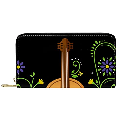 DJNGN Brieftasche für Frauen Clutch Geldbörsen für Frauen Kartenhalter Organizer Leder Reißverschluss Geldbörse Blumen Gitarre von DJNGN