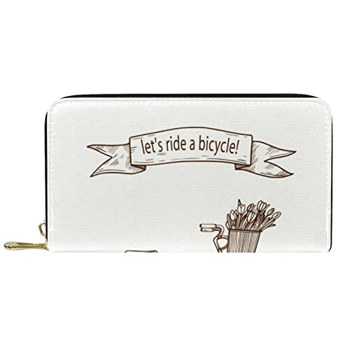 DJNGN Brieftasche für Frauen Clutch Geldbörsen für Frauen Kartenhalter Organizer Leder Reißverschluss Geldbörse Fahrradmuster von DJNGN