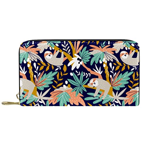 DJNGN Brieftasche für Frauen Clutch Geldbörsen für Frauen Kartenhalter Organizer Leder Reißverschluss Geldbörse Faultier Tier von DJNGN