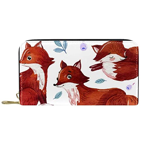 DJNGN Brieftasche für Frauen Clutch Geldbörsen für Frauen Kartenhalter Organizer Leder Reißverschluss Geldbörse Füchse von DJNGN
