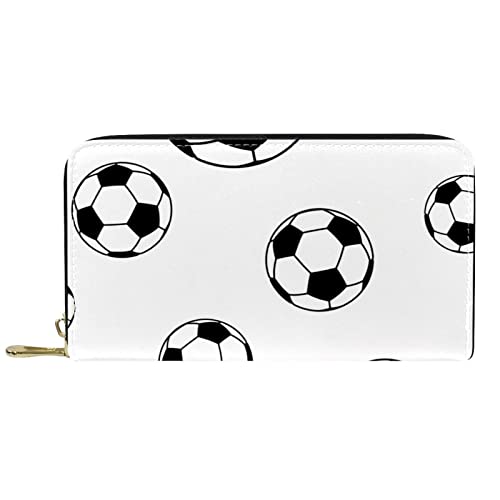 DJNGN Brieftasche für Frauen Clutch Geldbörsen für Frauen Kartenhalter Organizer Leder Reißverschluss Geldbörse Fußball Fußball Schwarz Weiß von DJNGN