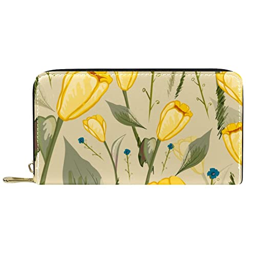 DJNGN Brieftasche für Frauen Clutch Geldbörsen für Frauen Kartenhalter Organizer Leder Reißverschluss Geldbörse Gelbe Tulpen von DJNGN