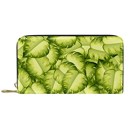 DJNGN Brieftasche für Frauen Clutch Geldbörsen für Frauen Kartenhalter Organizer Leder Reißverschluss Geldbörse Grüne Blätter von DJNGN