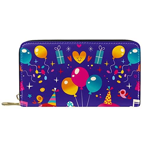 DJNGN Brieftasche für Frauen Clutch Geldbörsen für Frauen Kartenhalter Organizer Leder Reißverschluss Geldbörse Happy Birthday Elephant Balloon von DJNGN