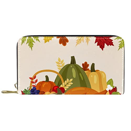 DJNGN Brieftasche für Frauen Clutch Geldbörsen für Frauen Kartenhalter Organizer Leder Reißverschluss Geldbörse Happy Thanksgiving von DJNGN