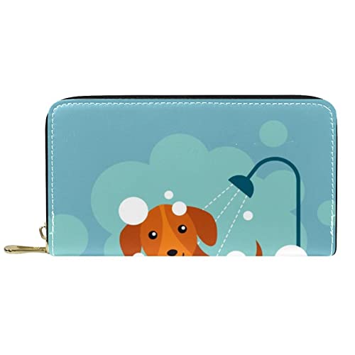 DJNGN Brieftasche für Frauen Clutch Geldbörsen für Frauen Kartenhalter Organizer Leder Reißverschluss Geldbörse Hund Blau Tier von DJNGN