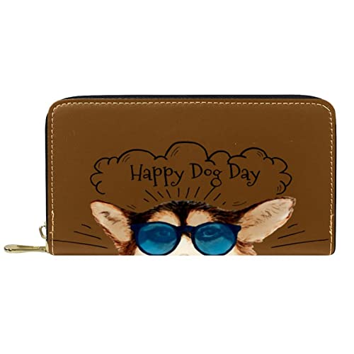 DJNGN Brieftasche für Frauen Clutch Geldbörsen für Frauen Kartenhalter Organizer Leder Reißverschluss Geldbörse Hund von DJNGN