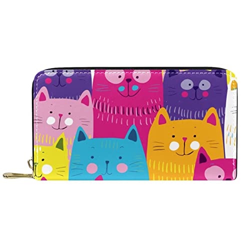 DJNGN Brieftasche für Frauen Clutch Geldbörsen für Frauen Kartenhalter Organizer Leder Reißverschluss Geldbörse Katze Gesicht Tier von DJNGN