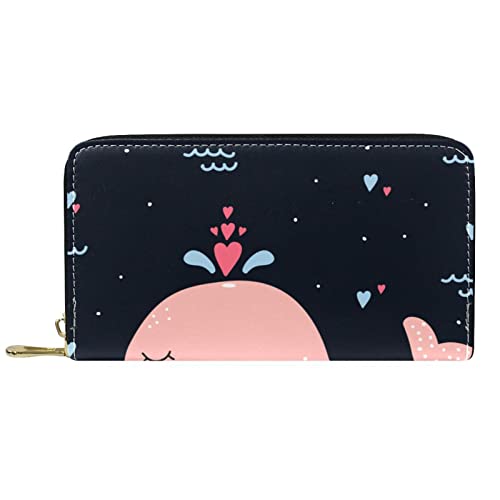 DJNGN Brieftasche für Frauen Clutch Geldbörsen für Frauen Kartenhalter Organizer Leder Reißverschluss Geldbörse Kiss Me Pink Whale von DJNGN