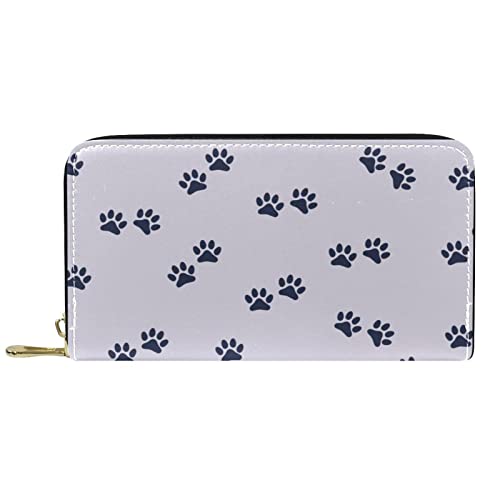 DJNGN Brieftasche für Frauen Clutch Geldbörsen für Frauen Kartenhalter Organizer Leder Reißverschluss Geldbörse Lila Hund Katze Pfotenabdruck von DJNGN