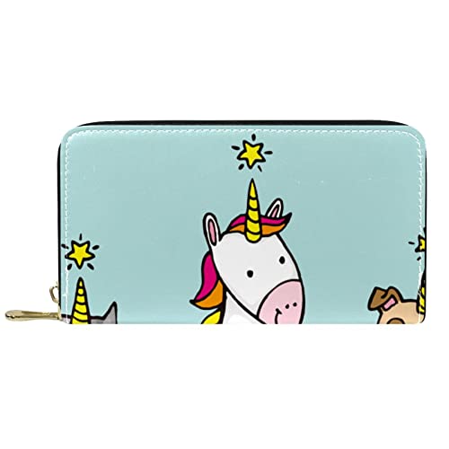 DJNGN Brieftasche für Frauen Clutch Geldbörsen für Frauen Kartenhalter Organizer Leder Reißverschluss Geldbörse Lustiges Einhorn Hund Pferd von DJNGN