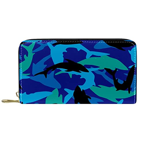 DJNGN Brieftasche für Frauen Clutch Geldbörsen für Frauen Kartenhalter Organizer Leder Reißverschluss Geldbörse Ocean Sharks Sea von DJNGN