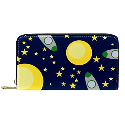 DJNGN Brieftasche für Frauen Clutch Geldbörsen für Frauen Kartenhalter Organizer Leder Reißverschluss Geldbörse Space Rockets Planets von DJNGN