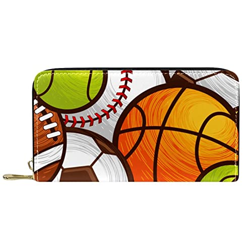 DJNGN Brieftasche für Frauen Clutch Geldbörsen für Frauen Kartenhalter Organizer Leder Reißverschluss Geldbörse Sport Fußball Baseball Basketball von DJNGN