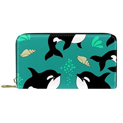 DJNGN Brieftasche für Frauen Clutch Geldbörsen für Frauen Kartenhalter Organizer Leder Reißverschluss Geldbörse Wal Tier von DJNGN