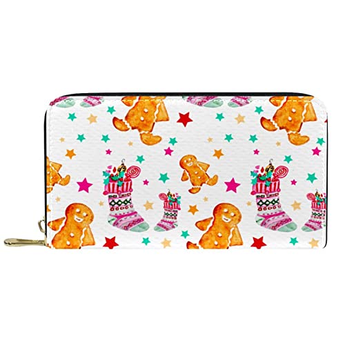 DJNGN Brieftasche für Frauen Clutch Geldbörsen für Frauen Kartenhalter Organizer Leder Reißverschluss Geldbörse Weihnachten Lebkuchen von DJNGN