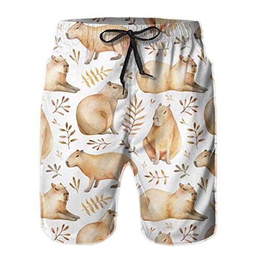 DJNGN Entzückende Capybara Herren-Badehose, schnell trocknende Badeshorts, stilvolle Strand-Board-Shorts-Badebekleidung von DJNGN