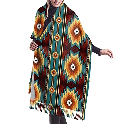 DJNGN Ethnic Navajo Native American Southwestern Cashmere Scarf for Women Men Lightweight Oversized Fashion Soft Winter Scarves Fringe Shawl Wrap von DJNGN