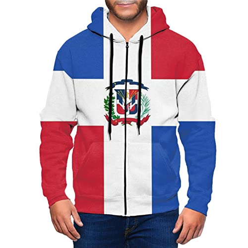 DJNGN Flagge der Dominikanischen Republik Herren-Kapuzenpullover mit durchgehendem Reißverschluss und Taschenjacke von DJNGN