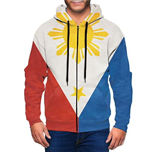 DJNGN Flagge der Philippinen Herren-Kapuzenpullover mit durchgehendem Reißverschluss und Taschenjacke von DJNGN