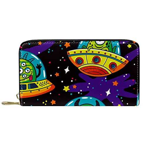 DJNGN Geldbörse Leder Leder Reißverschluss Lange Geldbörse Alien von DJNGN